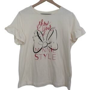 Disney Womens Sz L Off White Show Your Minnie Style Minnie Mouse Cream Tee